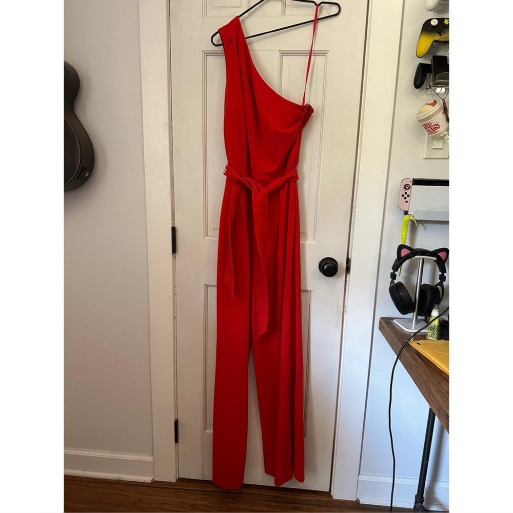 ANTONIO MELANI Vibrant Red One-Shoulder Jumpsuit